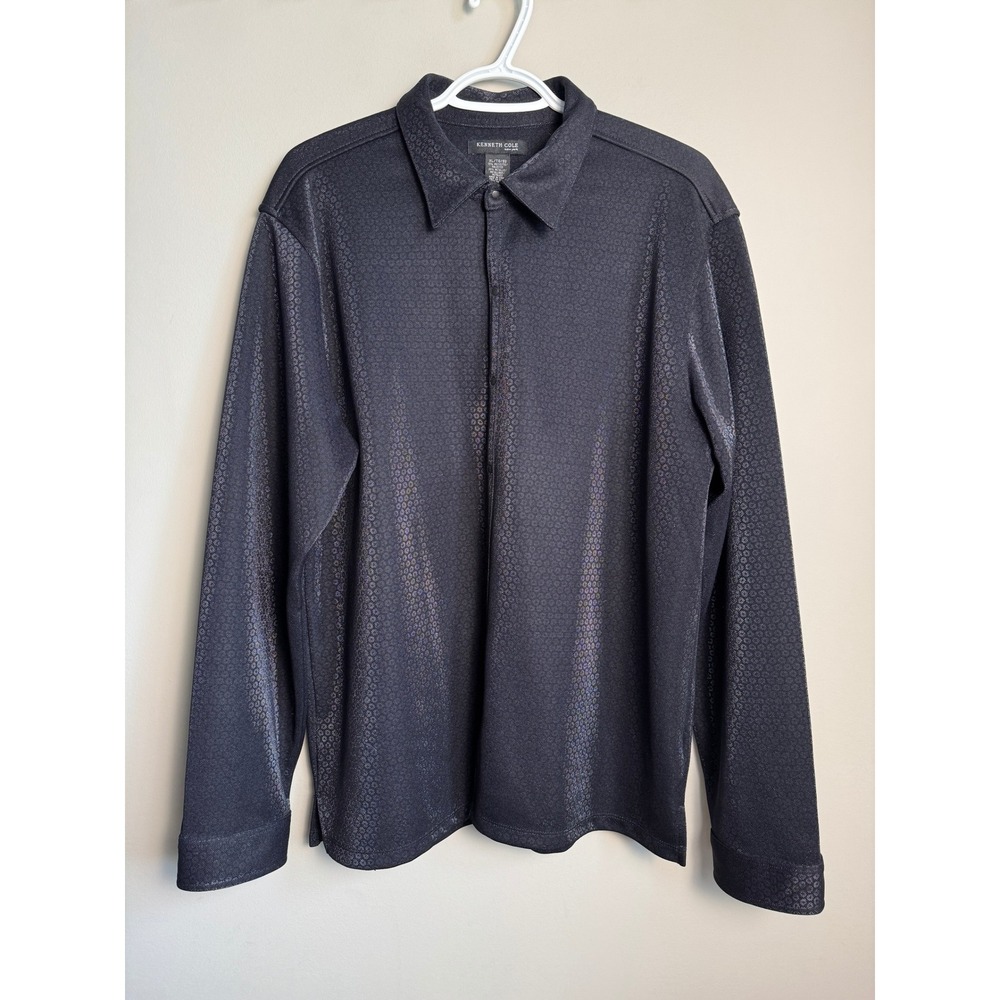 Kenneth Cole Vintage Metallic Long Sleeve Snap Button Shirt Black XL Disco Glam